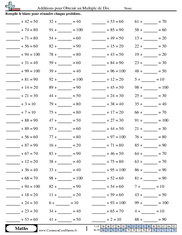 News & Updates - Additions pour Obtenir un Multiple de Dix worksheet